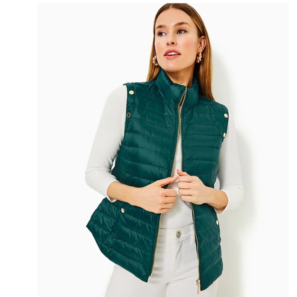 NEW Lilly Pulitzer Tenna Convertible Down Puffer Jacket Vest Green 10